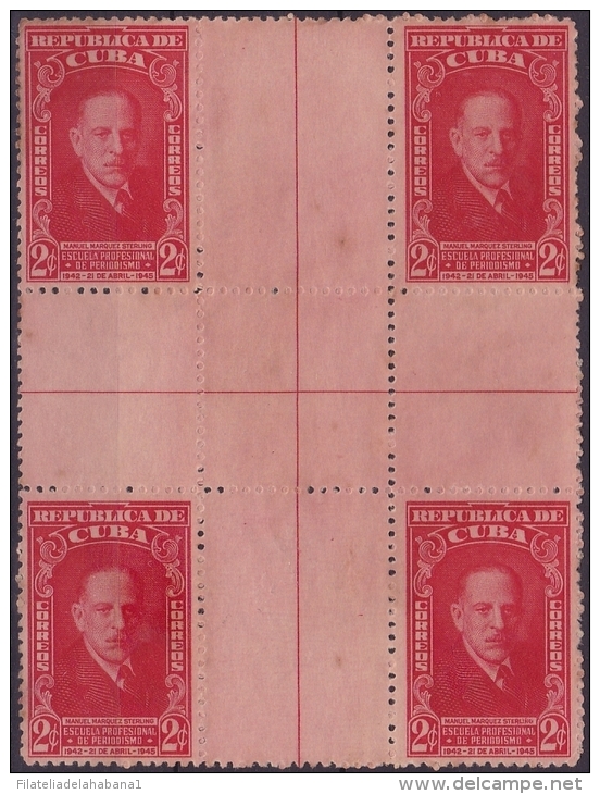 1946-52 CUBA. REPUBLICA. 1946. Ed.387CH. MARQUEZ STERLING. CENTER OF SHEET NO GUM - Ongebruikt