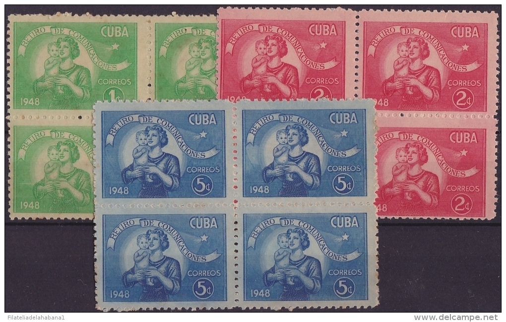1948-157 CUBA. REPUBLICA. 1948. Ed.402-04. RETIRO DE COMUNICACIONES. BLOCK 4 NO GUM. - Nuovi