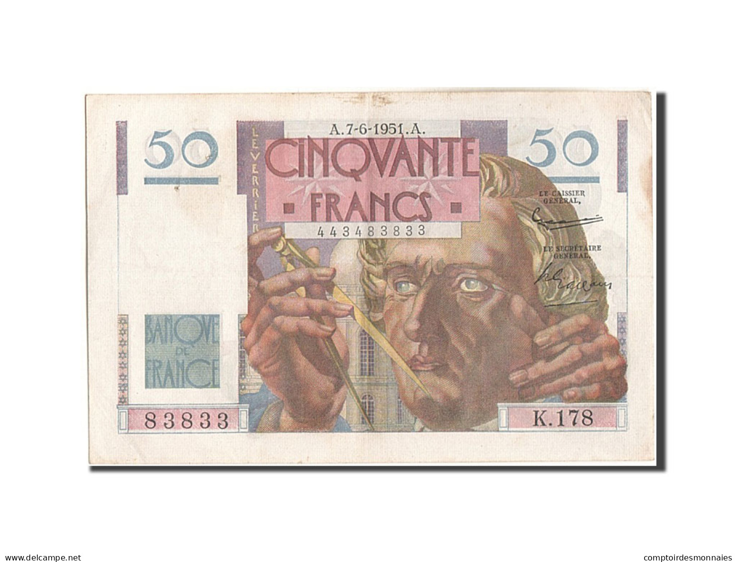 Billet, France, 50 Francs, 50 F 1946-1951 ''Le Verrier'', 1951, 1951-06-07, TTB - 50 F 1946-1951 ''Le Verrier''