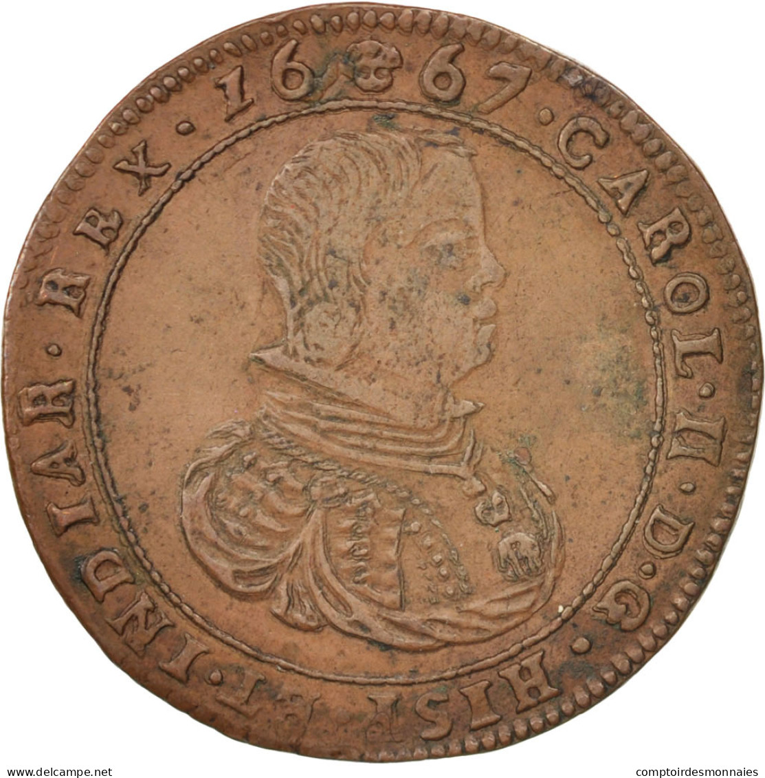 Pays-Bas, Jeton, Spanish Netherlands, Charles II, Bruxelles, 1667, TTB+, Cuivre - Other & Unclassified