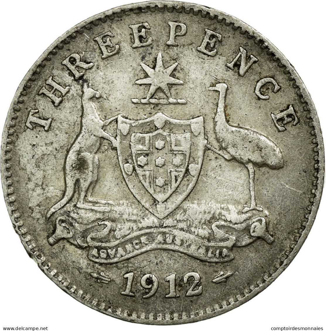 Monnaie, Australie, George V, Threepence, 1912, TB+, Argent, KM:24 - Threepence