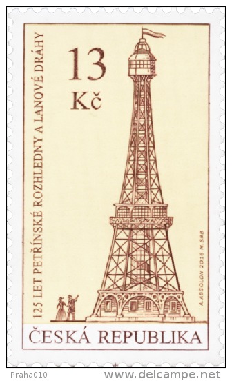 Czech Rep. / Stamps (2016) 0879: 125 Years Petrin Lookout Tower And Cableways (1891); Painter: Adolf Absolon - Unused Stamps