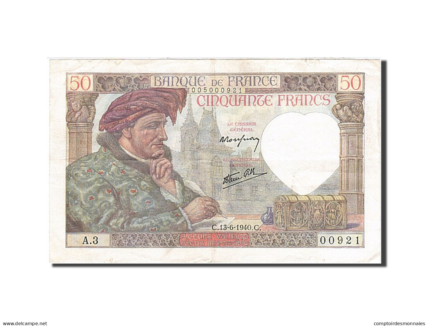 Billet, France, 50 Francs, 1941, 1940-06-13, TTB, Fayette:19.1, KM:93 - 50 F 1940-1942 ''Jacques Coeur''