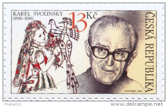 Czech Rep. / Stamps (2016) 0873: Karel Svolinsky (1896-1986) Czech Painter, Pedagogue (folk Costume, Flowers, Birds) - Unused Stamps