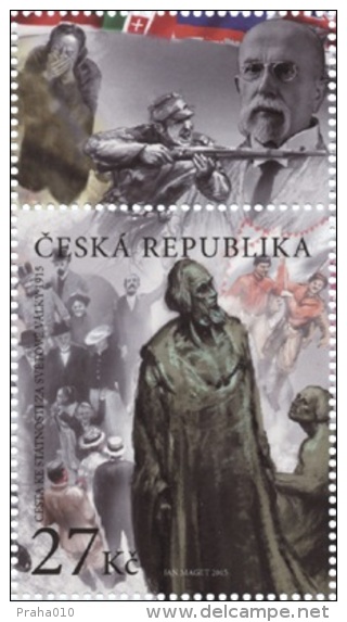 Czech Rep. / Stamps (2015) 0865 K1: Czech Statehood - 1915 (coupon: Tomas G. Masaryk (1850-1937)); Painter: Jan Maget - Unused Stamps