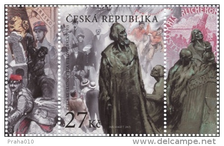 Czech Rep. / Stamps (2015) 0865 K2+K3: 2x Coupon: M.R.Stefanik, Platoon Nazdar, Croix De Boheme, Austrian Stamp (1915) - Neufs