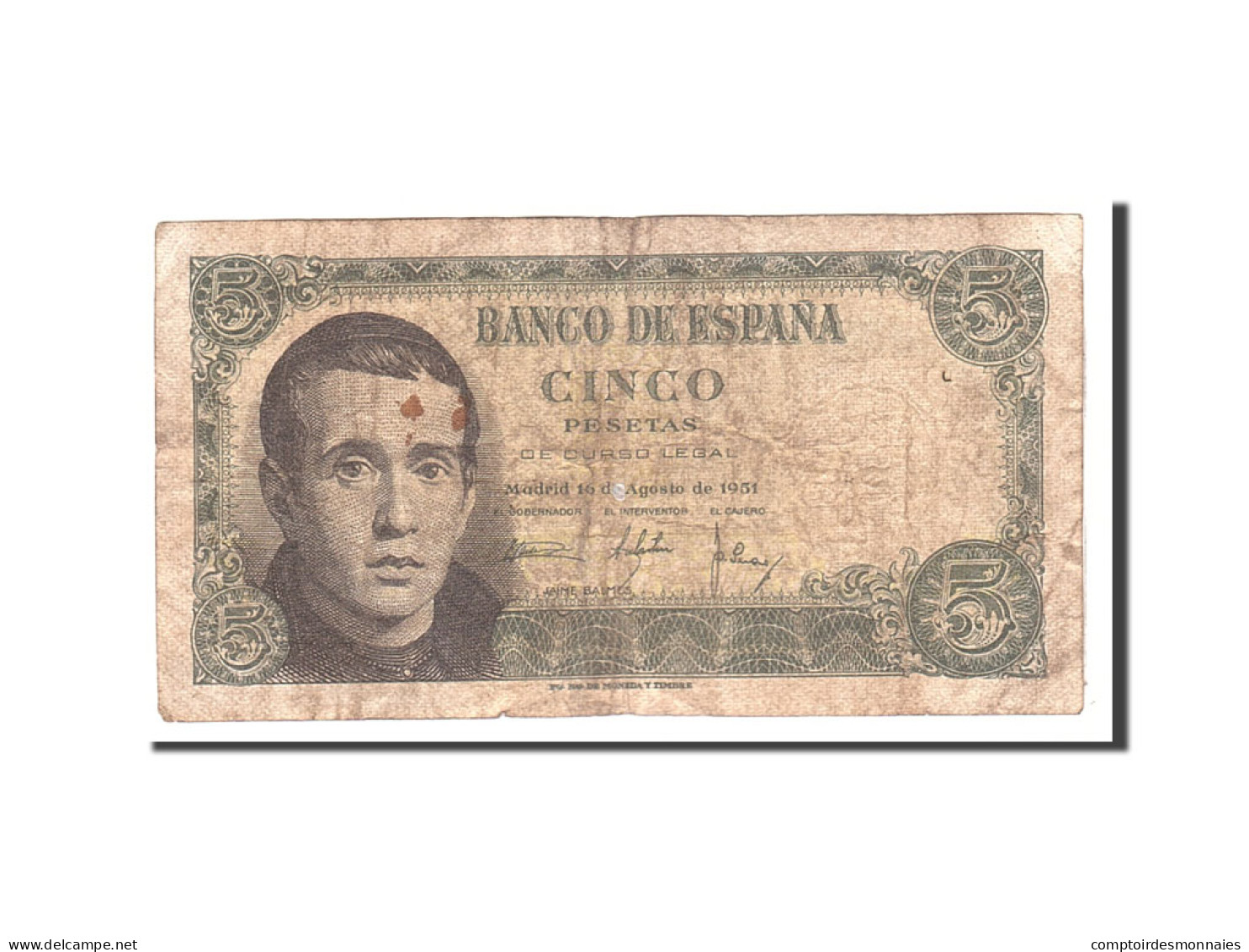 Billet, Espagne, 5 Pesetas, 1951, 1951-08-16, KM:140a, TB - 5 Pesetas