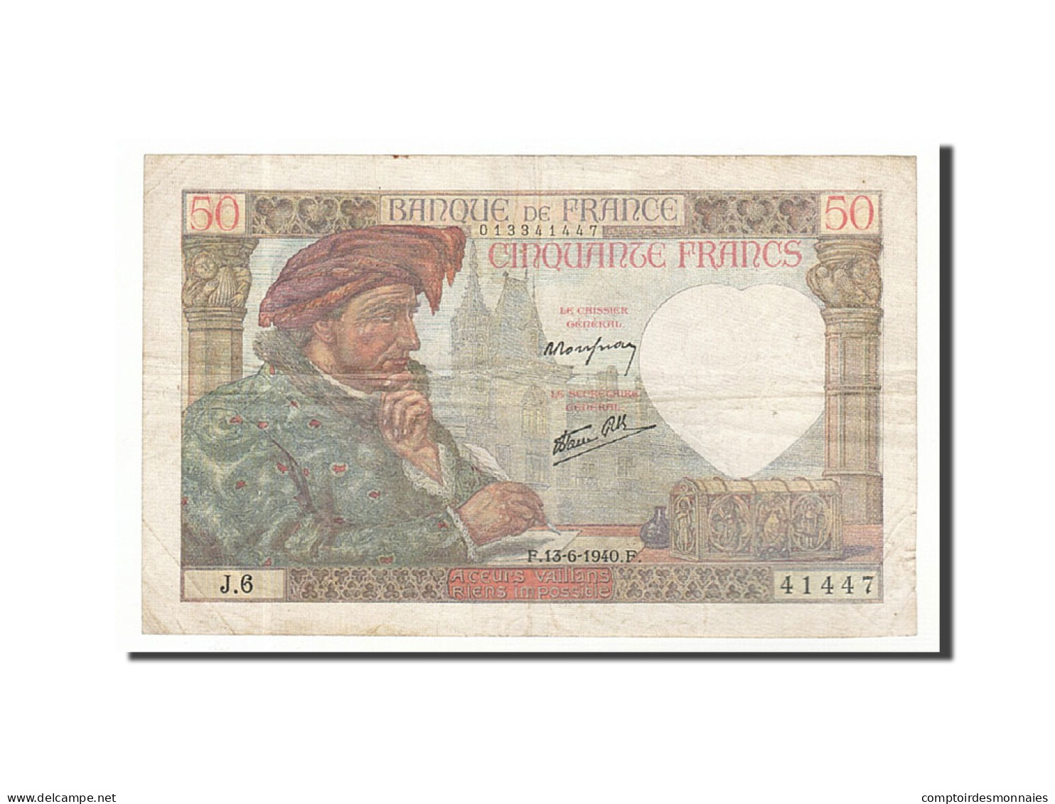 Billet, France, 50 Francs, 1940, 1940-06-13, TB+, Fayette:19.1, KM:93 - 50 F 1940-1942 ''Jacques Coeur''