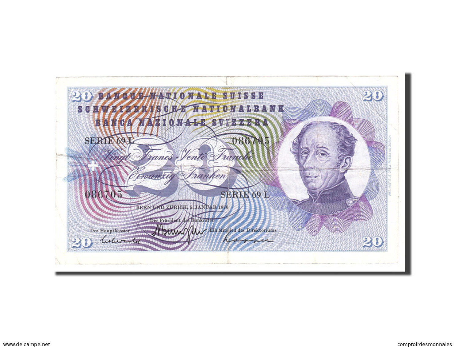 Billet, Suisse, 20 Franken, 1970, 1970-01-05, KM:46r, TTB - Switzerland