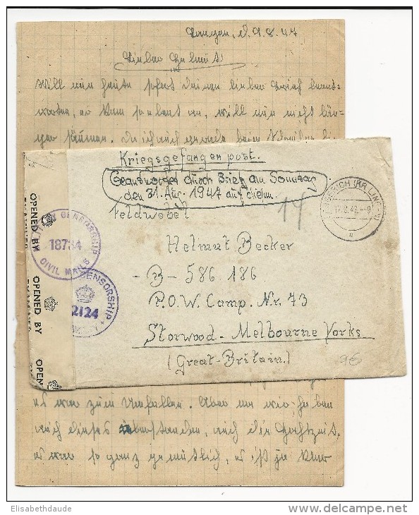 PRISONNIERS DE GUERRE - 1947 - ENVELOPPE + LETTRE Avec CENSURE ANGLAISE De LENGERICH Pour Le CAMP N°73 De STORWOOD (GB) - Sonstige & Ohne Zuordnung