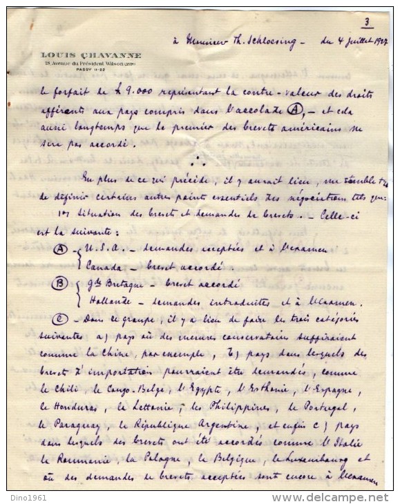 VP3607 -Tabac - Lettre De Mr Louis  CHAVANNE  à  PARIS  Pour  Mr SCHLOESING - Dokumente