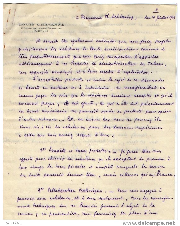 VP3607 -Tabac - Lettre De Mr Louis  CHAVANNE  à  PARIS  Pour  Mr SCHLOESING - Documentos