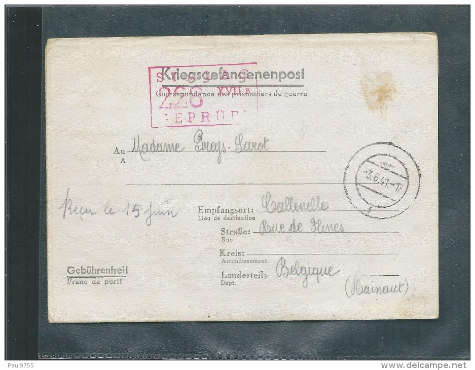 BELGIQUE CORRESPONDANCE DE PRISONNIER DE GUERRE 40-45(KRIEGSGEFANGENENPOST) 2 SCANS - Autres & Non Classés