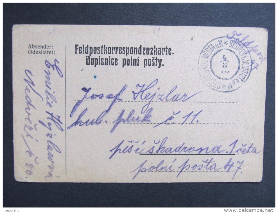 Feldkorrespondenzkarte Feldpost Bystre U Noveho Mesta N.M. 1916  /// D*19816 - Briefe U. Dokumente