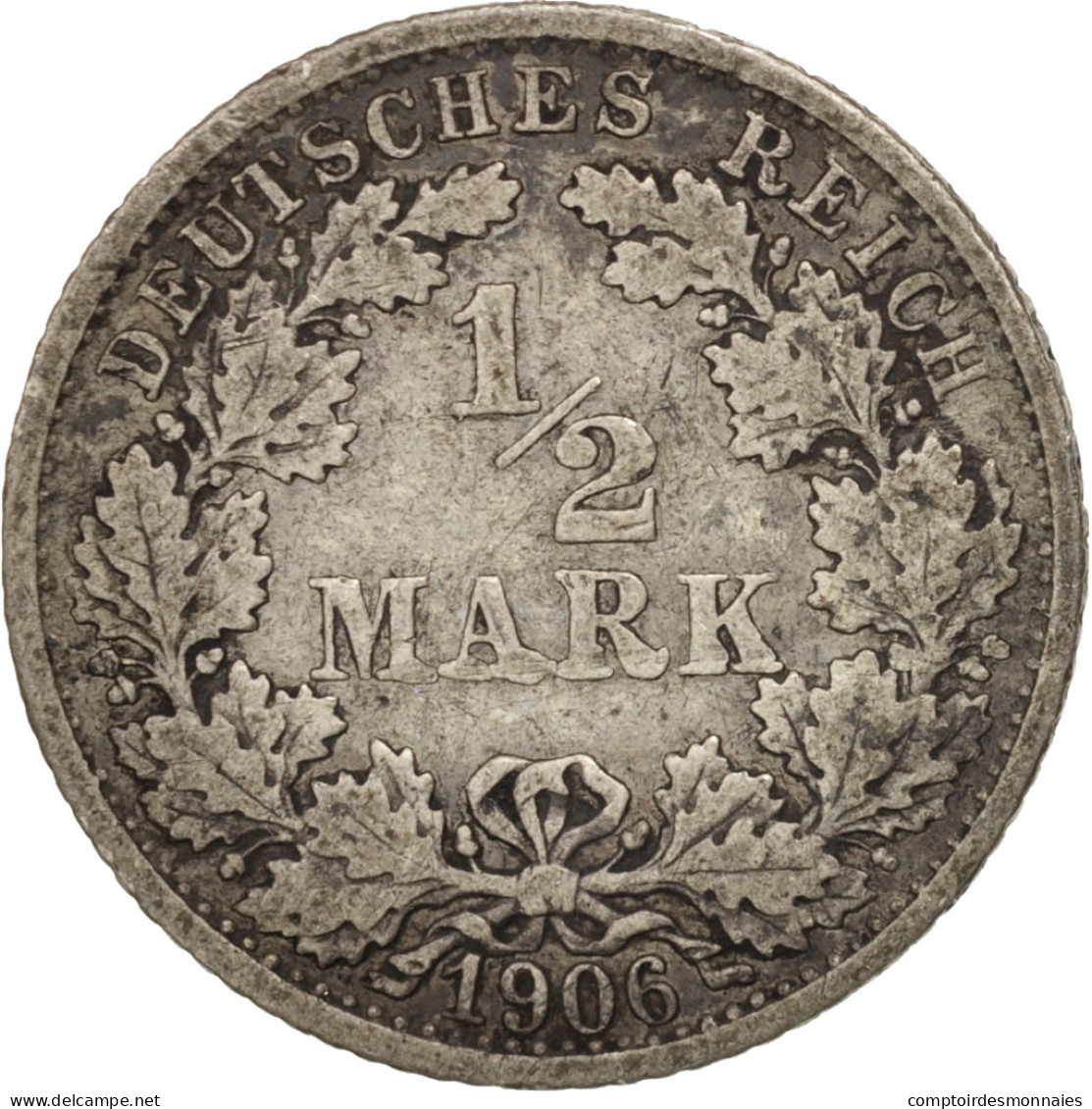 Monnaie, GERMANY - EMPIRE, 1/2 Mark, 1906, Stuttgart, TB+, Argent, KM:17 - 1/2 Mark