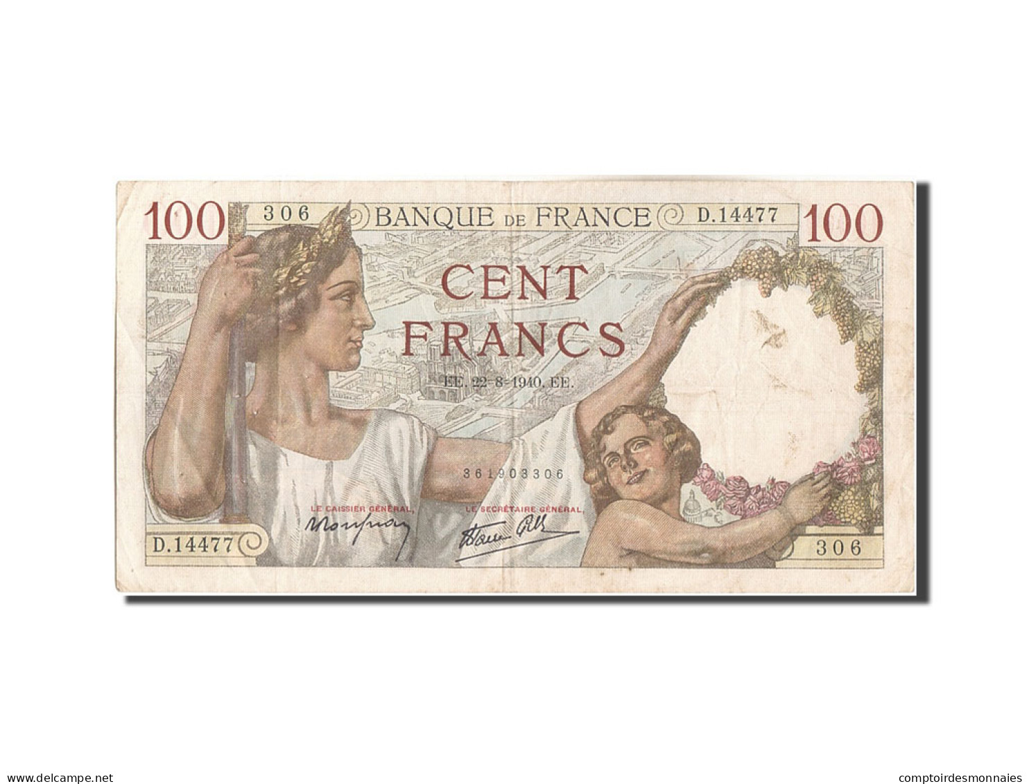 Billet, France, 100 Francs, 100 F 1939-1942 ''Sully'', 1940, 1940-08-22, TTB - 100 F 1939-1942 ''Sully''