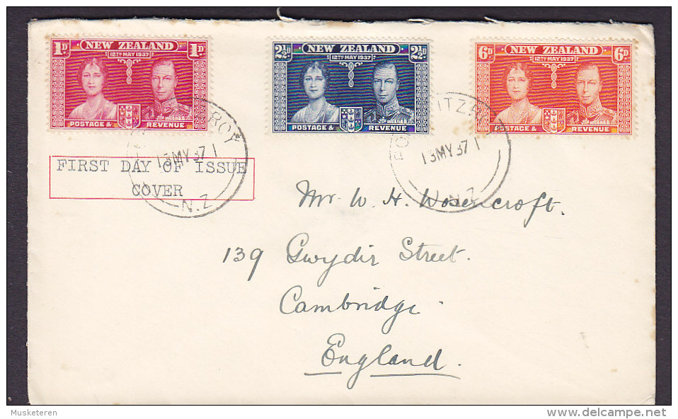 New Zealand FITZROY 1937 Cover Brief GVI. Coronation Issue Complete Set - Briefe U. Dokumente