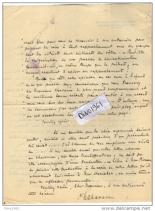 VP3613 - Tabac - Lettre De Mr Louis CHAVANNE à PARIS Pour Mr SCHLOESING - Dokumente