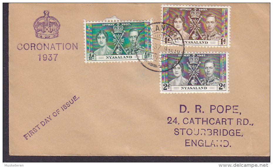 Nyasaland BLANTYRE 1937 Cover Brief GVI. Coronation Issue Complete Set - Nyassaland (1907-1953)