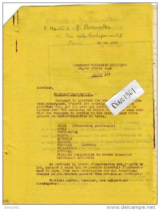 VP3614 - Tabac - Lot De Documents De Recherches Sur Les Tabacs De  Mr SCHLOESING à PARIS - Documents