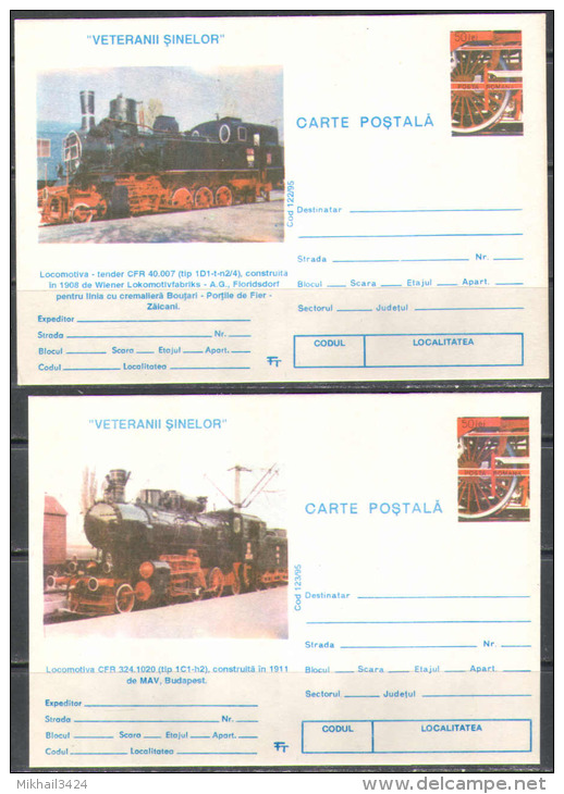 M1263 Transport Trains Locomotives Rail Roads 1995 Romania 14 PC Postcards Set ** RARE - Trains