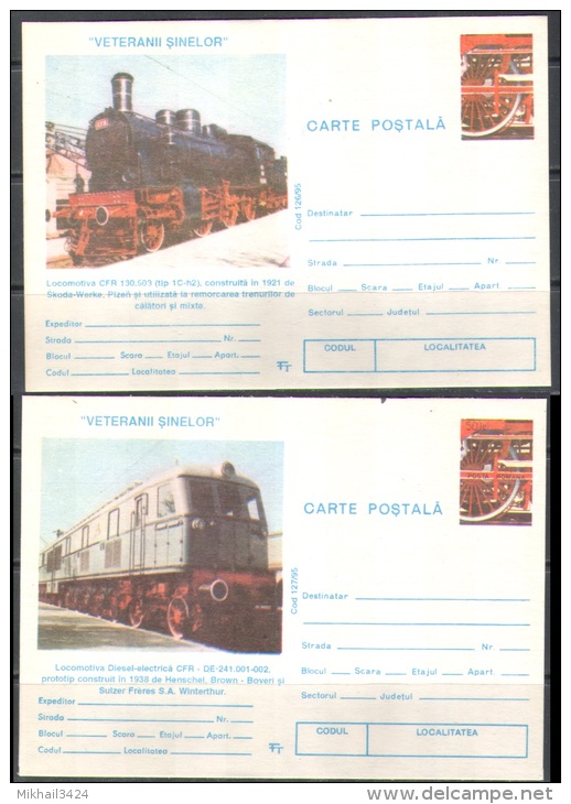 M1263 Transport Trains Locomotives Rail Roads 1995 Romania 14 PC postcards set ** RARE