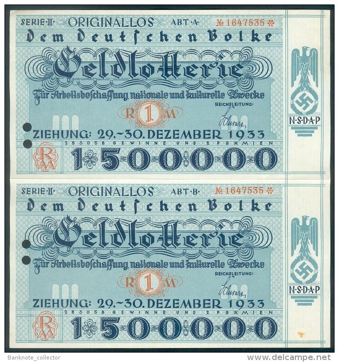 Deutschland, Germany - " Dem Deutschen Volk ", 2 X GELDLOTTERIE, FOTO & DOKUMENT Der NSDAP, 1933 ! - Other & Unclassified