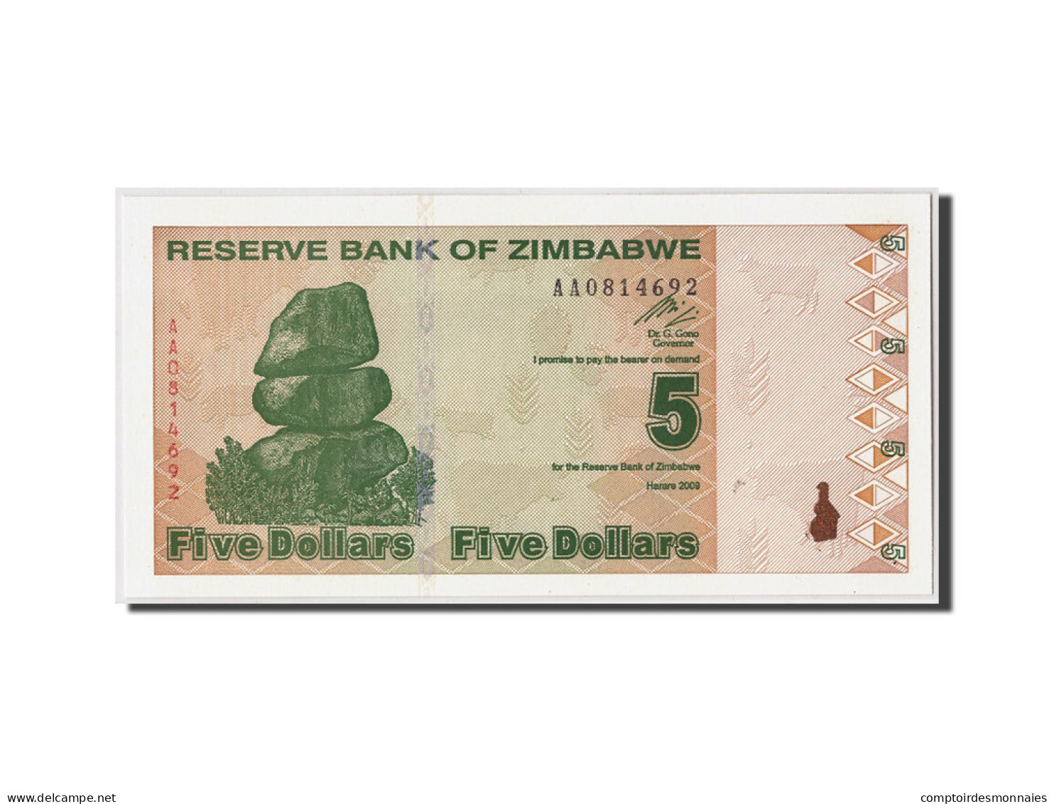 Billet, Zimbabwe, 5 Dollars, 2009, 2009-02-02, KM:93, NEUF - Zimbabwe