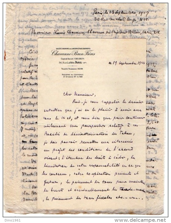 VP3621 - Tabac - Lettre De Mr  CHAVANNE BRUN Frères à PARIS Pour Mr SCHLOESING - Documenti