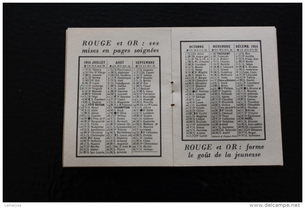 CALENDRIER PETIT FORMAT 1954/55  SUR PETIT CATALOGUE PUBLICITAIRE +IMAGES CHROMOS BIBLIOTHEQUE ROUGE ET OR