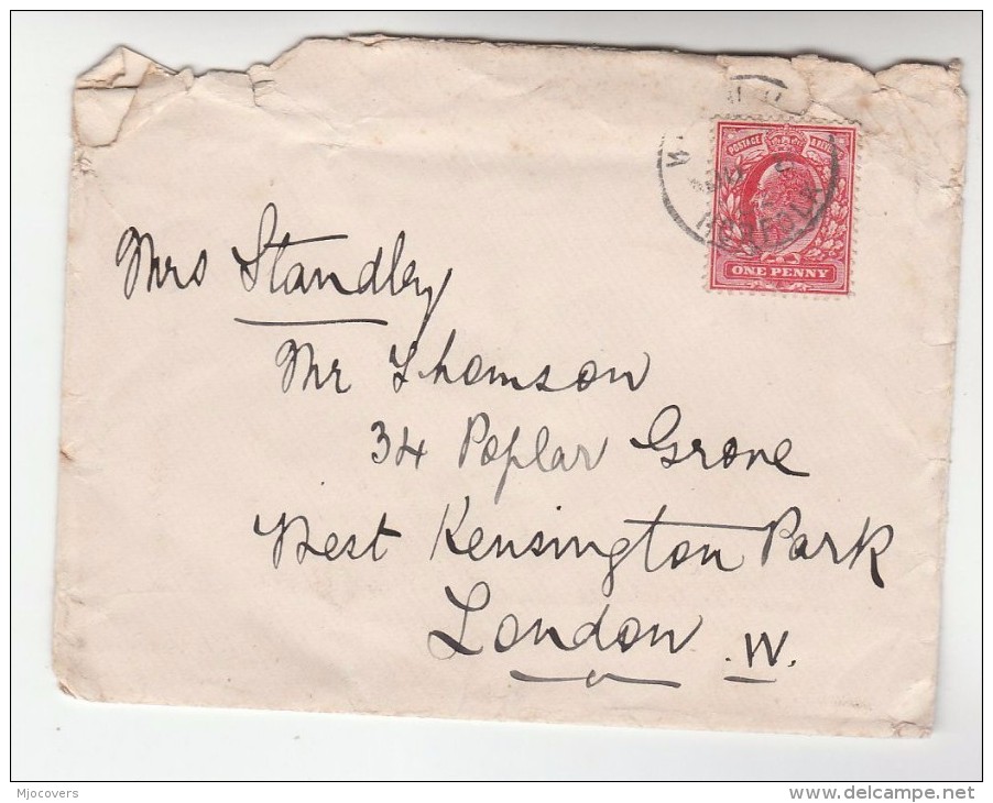 1904 Norfolk To West Kensington Park With PADDINGTON Cds Pmk On Back GB COVER Evii E7 Stamps - Covers & Documents