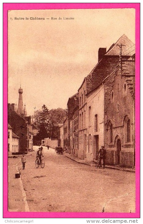 Solre Le Château - Rue De Liessies - Animée - Cyclistes - Édit. G. LELEUX - 1935 - Cachet Convoyeur - Solre Le Chateau