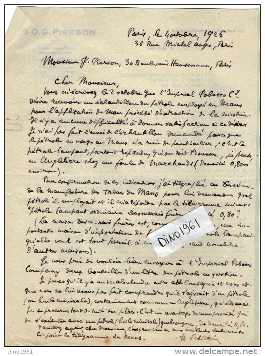 VP3625 - Lot de Lettres de Mrs j.& O.G. PIERSON  Concernant la vente & Fabrication du Tabac pour Mr SCHLOESING à PARIS