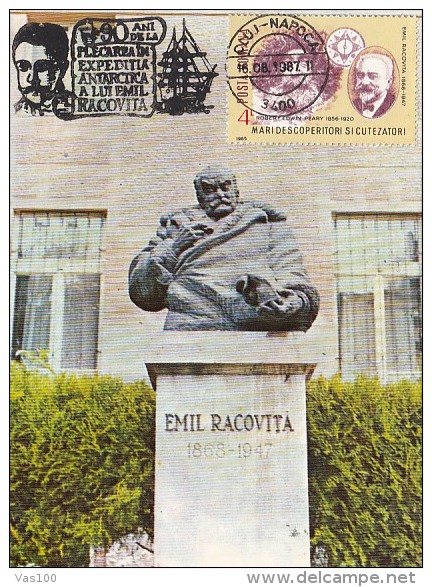 EMIL RACOVITA ANTARCTIC EXPEDITION, SHIP, CM, MAXICARD, CARTES MAXIMUM, 1987, ROMANIA - Antarctische Expedities