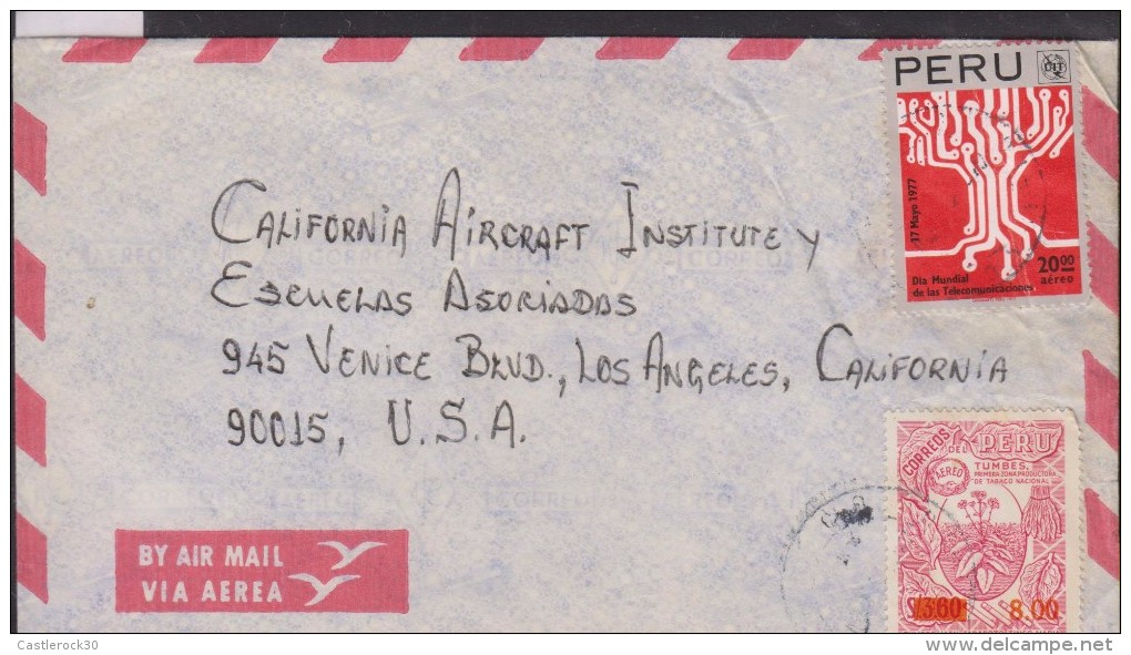 O) 1977 PERU, TELECOMMUNICATION CIRCUITS, PRODUCTION - FLOWER SNUFF, COVER TO CALIFORNIA AIRCRAFT INSTITUTE - USA, XF - Peru