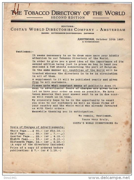 VP3626 - Lot De Documentation Sur La Tobacco Company à NEW YORK - AMSTERDAM - LONDON - Documentos