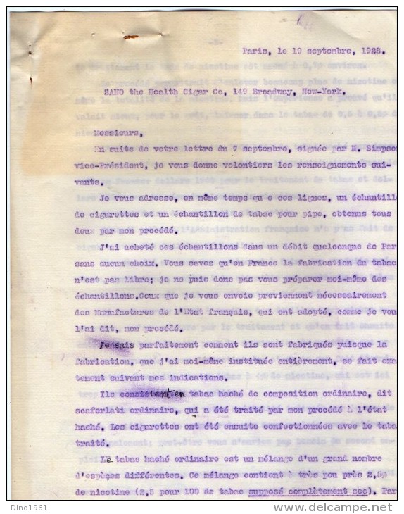 VP3628 - Tabac - Lot De Documents Sur La Cie SANO Gigars And Cigarettes NEW YORK Pour Mr SCHLOESING à PARIS - Dokumente