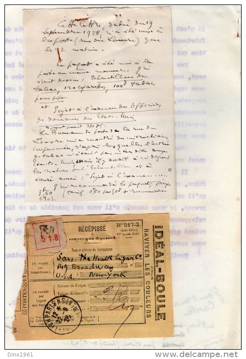 VP3628 - Tabac - Lot de Documents sur la Cie SANO Gigars and Cigarettes NEW YORK pour Mr SCHLOESING à PARIS