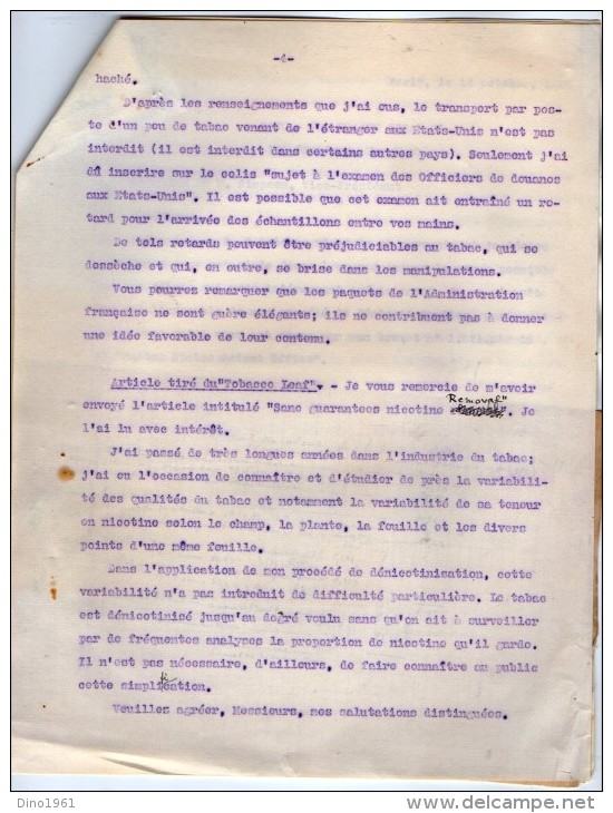 VP3628 - Tabac - Lot de Documents sur la Cie SANO Gigars and Cigarettes NEW YORK pour Mr SCHLOESING à PARIS