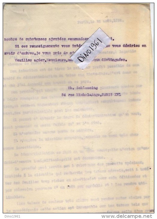 VP3628 - Tabac - Lot de Documents sur la Cie SANO Gigars and Cigarettes NEW YORK pour Mr SCHLOESING à PARIS