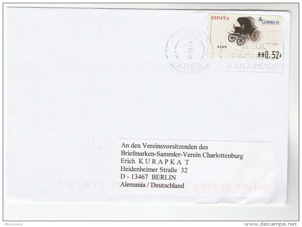 2004 Adra SPAIN COVER ATM Stamps  0.52 MUSEUM 1705 CARRIAGE  Frama To Germany - Storia Postale