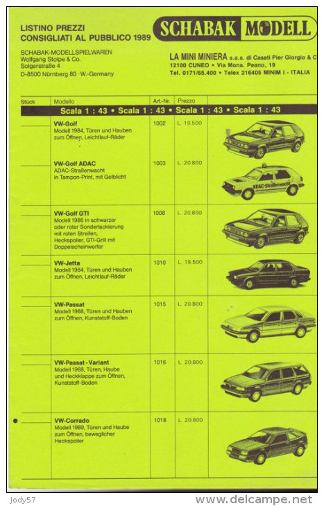 CATALOGO LISTINO PREZZI - SCHABAK - 1989 - Catalogues & Prospectus