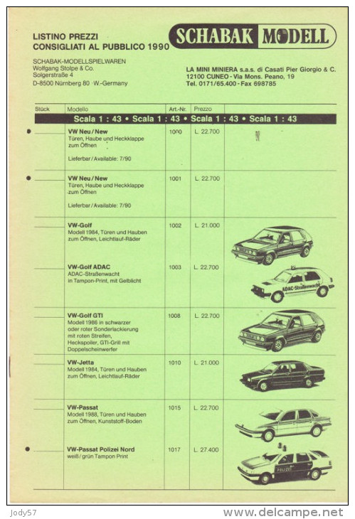 CATALOGO LISTINO PREZZI - SCHABAK - 1990 - Catalogues & Prospectus