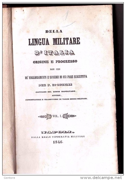 "DELLA LINGUA MILITARE D'ITALIA  Origine E Progresso" Autore F. SPONZILLI  Reale Tipografia Militare Napoli 1846 - Italian