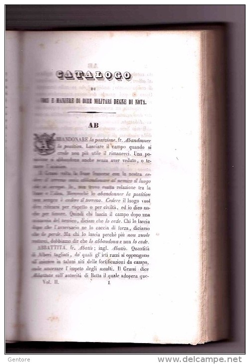 "DELLA LINGUA MILITARE D'ITALIA  Origine E Progresso" Autore F. SPONZILLI  Reale Tipografia Militare Napoli 1846 - Italiano