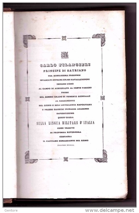 "DELLA LINGUA MILITARE D'ITALIA  Origine e progresso" Autore F. SPONZILLI  Reale Tipografia Militare Napoli 1846