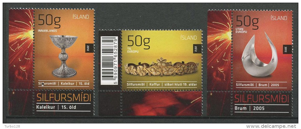 ISLANDE 2012 N° 1267/1269 ** Neufs = MNH Superbes Cote 8.75 € Artisanat Travail De L'argent Calice Diadème Coupe Brum - Unused Stamps