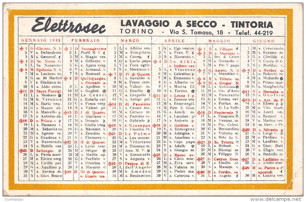 04053 "ELETTROSEC - LAVAGGIO A SECCO - TINTORIA - TORINO - CALENDARIETTO 1948" - Grossformat : 1941-60