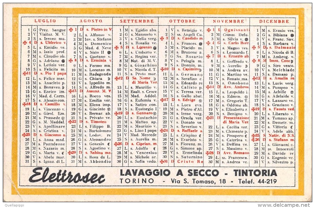 04053 "ELETTROSEC - LAVAGGIO A SECCO - TINTORIA - TORINO - CALENDARIETTO 1948" - Grand Format : 1941-60