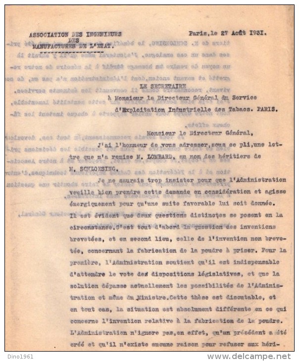 VP3631 - Lettres De L´Association Des Ingénieurs Des Manufactures De L´Etat & Du Service D´Exploitatoin à PARIS - Documentos